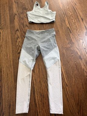Outdoor Voices Light and Medium Gray Colorblock Sports Bra + Leggings